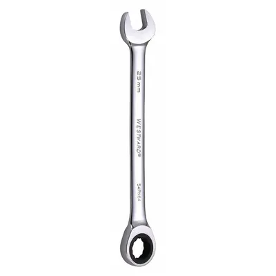 WESTWARD Combination Wrench: Alloy Steel, Chrome, 25 mm Head Size, 13 in Overall Lg - Metric 12-Point Ratcheting Combination Wrenches