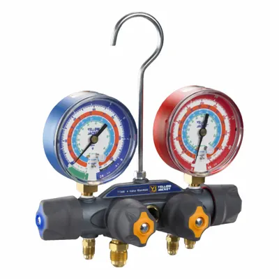 YELLOW JACKET Manifold Gauge: 4 Valves, Series Titan, 3 1/8 in Gauge - Analog Manifold Gauge Kits