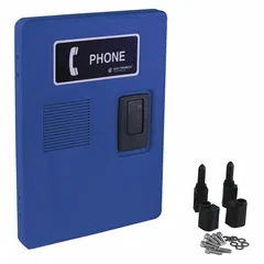 Blue plastic door replacement kit for telephones in Series 351. Includes two lift-off hinges. Compatible with model 351-001. Used to replace doors on industrial telephone enclosures.