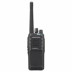 VHF digital NXDN handheld radio with 5 W transmit power and 64 channels. No display. Requires FCC license for operation. Suitable for business and industrial two-way voice communications.