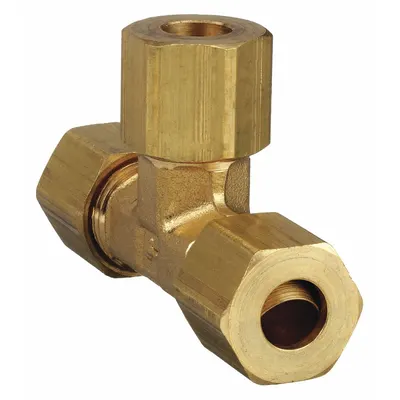PARKER Compression Tee Fitting: 3/16 in OD x 1/8 in Pipe x 3/16 in OD Fitting Size, Brass - Standard Sleeve Brass Compression Fittings