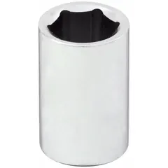 This 1/4" drive hand socket features a 10 mm hex size with a 6-point standard configuration. Made of chrome, it has an overall length of 1 inch. Suitable for tightening or loosening metric fasteners in automotive, machinery, and general assembly applications.