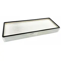 This HEPA filter is designed for installation in fume hoods to capture airborne particulates. It measures 12 inches in overall height and 43 1/4 inches in overall width. Suitable for use in laboratory and industrial ventilation enclosures where particulate filtration is required.