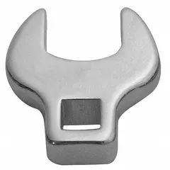 This metric open end crowfoot wrench features a 12 mm head size and a 3/8 in drive, constructed from alloy steel with a chrome finish. It is designed for use with a ratchet or torque wrench to access fasteners in confined spaces, such as those found in automotive, hydraulic, and industrial maintenance tasks.