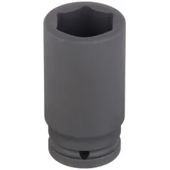 This 3/4" drive impact socket is designed for use with impact tools. It features a 30 mm metric, 6-point, deep configuration with a black phosphate finish. The 6-point design provides a secure grip on fasteners, and the deep profile allows access to recessed bolts. Suitable for heavy-duty fastening and loosening tasks in automotive, industrial, and construction settings.