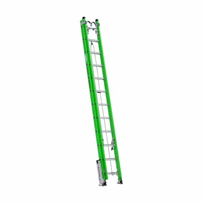 WERNER Extension Ladder: 28 ft Ladder Size, Fiberglass, 375 lb Load Capacity, 63 lb Wt - Safety Line Equipped Non-Conductive Fiberglass Extension Ladders