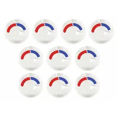 This 10-pack of temperature indicator decals is designed for use with Delta Monitor 1300 and 1400 Series bathtub and shower faucets. The decals are applied to knob-style handles to indicate hot and cold settings. Each decal is a trim part for replacing worn or missing indicators.