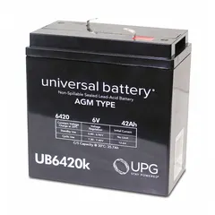 APPROVED VENDOR AGM Sealed Lead Acid Battery, 6V DC, 42 Ah, Deep Cycle, ABS Housing, 0.250 in Faston Terminal