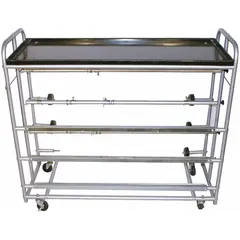 This freestanding horizontal masking dispenser holds one 36-inch roll of masking paper and includes a cutter for efficient dispensing. Four lockable wheels provide mobility and stable positioning in auto body repair and industrial prep areas.