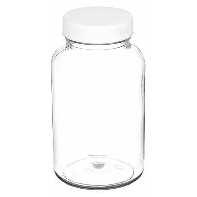 QORPAK Wide Mouth Bottle: PET, 250 mL, 8.5 fl oz, Closure Included, Colorless - PET Wide Mouth Round Lab Bottles