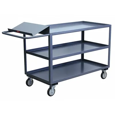 JAMCO Utility Cart: 1,200 lb, 3 Shelves, 63 in L x 31 in W x 39 in H Overall Dim - Order-Picking Utility Carts with Lipped Metal Shelves