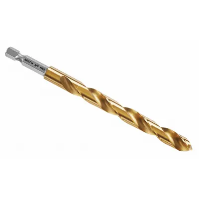BOSCH Hex Shank Drill Bit: 3/8", 135° Split Point, TiN-Coated HSS - Bosch Impact Tough Drill Bits