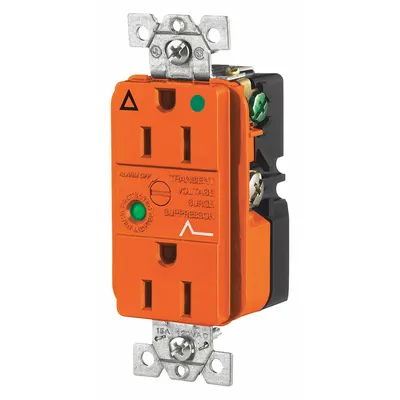 BRYANT Receptacle: Hospital Grade, Duplex, 5-15R, Orange, 125V AC, 15 A - General Purpose Receptacles