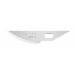 Steel replacement blades for precision knives, featuring a curved profile suited for controlled cutting of paper, cardstock, and thin plastics. Each blade measures 5/16 in width and 0.45 mm thickness. Supplied in a pack of 5.