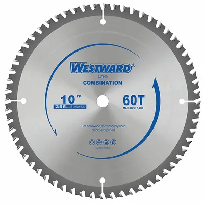 WESTWARD Circular Saw Blade: 10 in Blade Dia., 60 Teeth, 0.07 in Cut Wd, 5/8 in Arbor Size - Wood-Cutting Blades