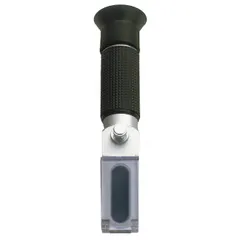 Analog handheld refractometer for measuring Brix (sugar concentration) in liquids. Range 0-10% Brix, accuracy +/-0.2%, resolution 0.1%. Features automatic temperature compensation. Suitable for food processing, beverage quality control, and agricultural testing.