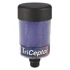 This desiccant breather is designed for hydraulic reservoirs operating in high-humidity environments. It uses silica gel desiccant and a 3-micron filter to remove moisture and particles from incoming air, protecting hydraulic fluid. The unit has a 1-inch NPT connection and an overall length of 7 inches.
