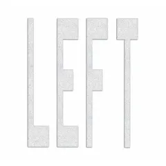 White thermoplastic pavement marking with left legend, measuring 8 ft long by 6 1/8 ft wide. Applied using a hand torch for adhesion. Used for lane-direction legends on roadways, parking lots, and industrial facilities.