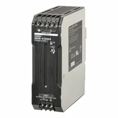 This DIN Rail Mount DC power supply delivers a rated output of 120 W at 5 A from a single-phase input of 90 to 350V DC. It is designed for industrial control panel applications, providing stable DC power to automation equipment such as PLCs and sensors.
