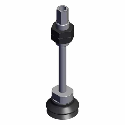 SMC Vacuum Pad: Bellows, 18 mm, 40 mm Pad Dia, Silicone, Black, 40, 162.5 mm Pad Ht - Flat Type Automotive Industry Vacuum Pad Assemblies