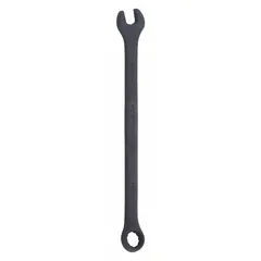 This SAE 12-point combination wrench is constructed from alloy steel with a black oxide finish. It has an 11/32-inch head size and a 5 3/4-inch overall length. Suitable for tightening or loosening fasteners in general maintenance and repair tasks.