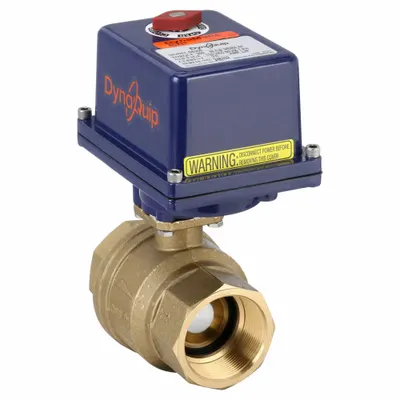 DYNAQUIP CONTROLS Electrically Actuated Two-Way Ball Valve: 2 in, Brass, 120V AC - Brass Electrically-Actuated Ball Valves