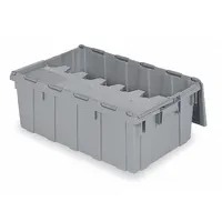 BUCKHORN Attached Lid Tote: 17 gal, 27 in x 17 in x 12 1/2 in, Gray Body, Gray Lid, Stacking Capable (MPN 39160)