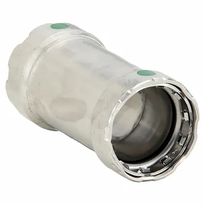 VIEGA MEGAPRESS Crimp Coupling Fitting: 1/2 in Pipe x 1/2 in Pipe Size - Potable Water Stainless Steel Press Fittings