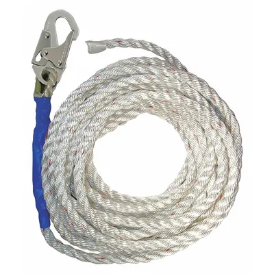CONDOR Vertical Rope Lifeline, 25 ft, 310 lb Capacity, Steel Hardware, White - Vertical Rope Lifelines