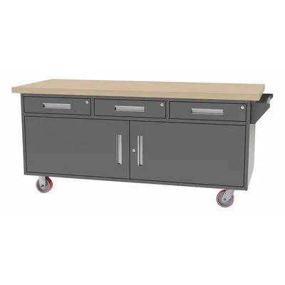 GREENE MANUFACTURING, INC. Mobile Cabinet Workbench: 75 in x 30 in, Butcher Block - Mobile Cabinet Benches with Drawers