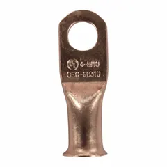 This straight copper lug is designed for terminating 4 AWG wire to a 5/16 inch stud. It supports both crimp and solder connections for secure, low-resistance terminations in electrical panels, switchgear, and motor control centers.