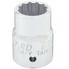 This 3/4" drive hand socket features a 3/4" SAE socket size with a 12-point standard configuration. The chrome finish provides corrosion resistance. With an overall length of 50 mm, it is suitable for tightening or loosening fasteners in automotive and mechanical applications.