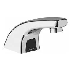 This SLOAN Optima single-post sensor faucet is constructed of brass with a chrome finish. It is battery-powered and includes quick connect fittings and a back-check tee. Designed for touch-free hand washing in commercial restrooms and public facilities.
