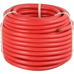 This red jumper cable is designed for heavy-duty battery connections in industrial equipment, automotive, and material handling applications. With a 1 ga wire gauge and 119 A max current rating, it supports high-power jump-starting and temporary power transfer. The cable is supplied as a single red conductor, 100 ft in length, and can be cut to the required size.