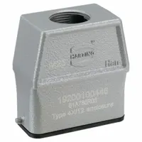 HARTING M25 Rectangular Connector Hood: Size 10 A, Top, Single-Entry, M25 Cable Entry, IP65, Gray (MPN 19200100446)