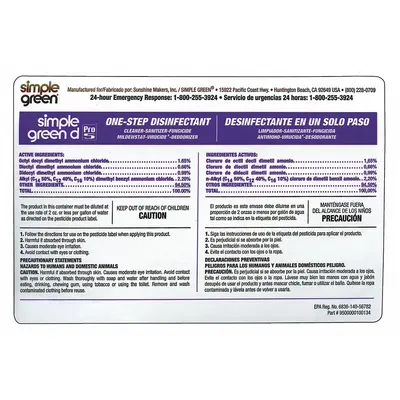 SIMPLE GREEN Secondary Bottle Label, 6 in Wd, 10 PK - Secondary Container Labels and Tags
