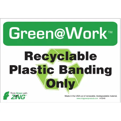 ZING Social Distancing Adhesive Sign: Plastic, Adhesive Sign Mounting, Not Retroreflective - Green@Work: Recyclable Plastic Banding Only Signs