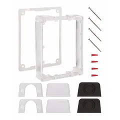 Clear polycarbonate spacer with 1 1/2 in depth, designed for use with Universal Stopper Covers. Includes mounting hardware. Provides additional clearance for wall-mounted alarm pull stations.