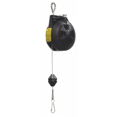 Composite-housed tool balancer with a fixed 6 ft cable and snap hook. Supports tools up to 1.5 lb. Non-locking design for suspending lightweight tools in assembly, maintenance, and repetitive workstations.