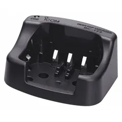 Single unit charger designed for ICOM GM1600 and GM1600E series radios. Charges one radio at a time. Operates at 13.8 V DC. Suitable for use in industrial and commercial two-way radio fleets where single-bay charging is required.