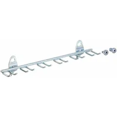 Steel, zinc-plated, silver multi-prong toolholder for organizing screwdrivers on round-hole pegboard. Screw-in locking system for surface mounting; includes screws. Fits 1/4 in and 1/8 in peg holes. 5-pack.