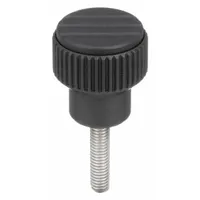 Hand Knob: Knurled, Plastic w/ Steel Thread, M6 Thread, 25 mm Thread Lg, 21 mm Dia, Gray (MPN K0247.106X25)