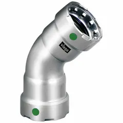 Press-fit x press-fit elbow fitting for 1 1/4 in stainless steel pipe in potable water systems. Features EPDM seal for fast, reliable connections without threading or welding. Suitable for commercial and industrial plumbing applications.