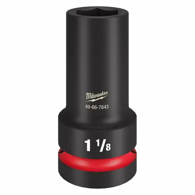 MILWAUKEE Impact Socket: 1 in Drive Size, SAE, 1 1/8 in Socket Size, 6-Point, Deep - 1" Drive Impact Sockets