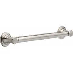 This straight grab bar is constructed of stainless steel with an 18-inch length and 1 1/4-inch diameter. It is designed for wall mounting to provide a secure handhold in bathrooms, showers, and other areas requiring support.