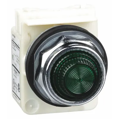 SCHNEIDER Pilot Light: 30 mm Panel Mounting Size, Green, Incandescent - Incandescent Pilot-Lights