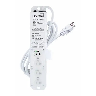 LEVITON Outlet Strip: 4 Outlets, 7 ft Cord Lg, 644 J Rated Energy, 20 A Current - Healthcare Surge Protectors