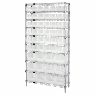 QUANTUM STORAGE SYSTEMS Shelving Unit: 36 in x 14 in x 74 in, 1 Sided, 48 Bins, Clear - Wire Stationary Bin Shelving with Closed-Front Bins