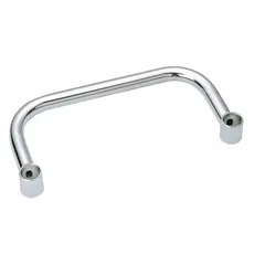 Push handle for Super Erecta Wire Shelving, constructed from stainless steel. Measures 18 inches by 7 inches by 1.5 inches. Used to move or reposition loaded shelving units in storage and material handling applications.