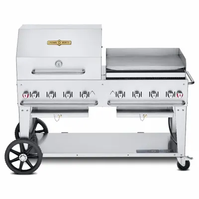 CROWN VERITY Propane Grill: Propane, 8 Burners, 129,000 BtuH Heating Capacity, 36 in Overall Ht - Wheeled Grills